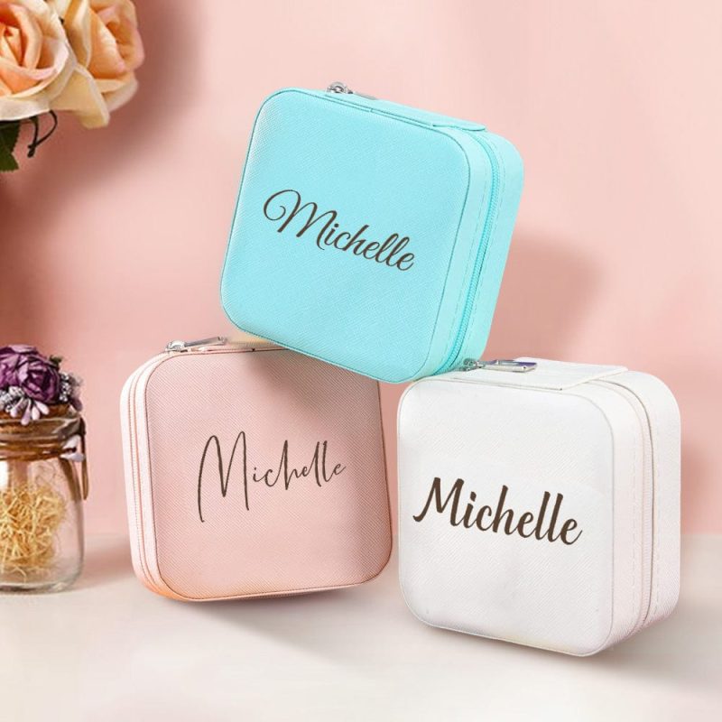 Personalized Name PU Leather Jewelry Box Jewelry Organizer Gifts for Her