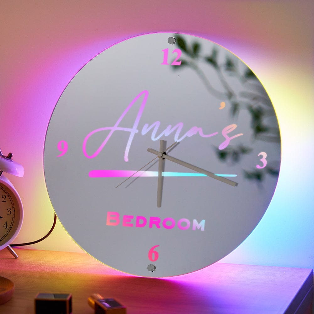 Custom Name Clock Mirror Light Wall Decor - Image 2