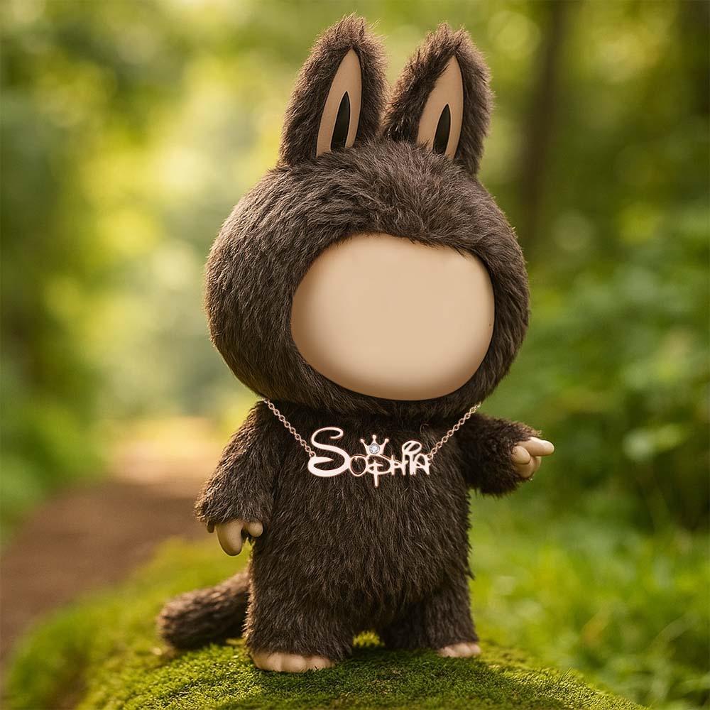 Custom Necklace for Labu Name Necklace Monster Doll Necklace Golden Crown Necklace - Image 2