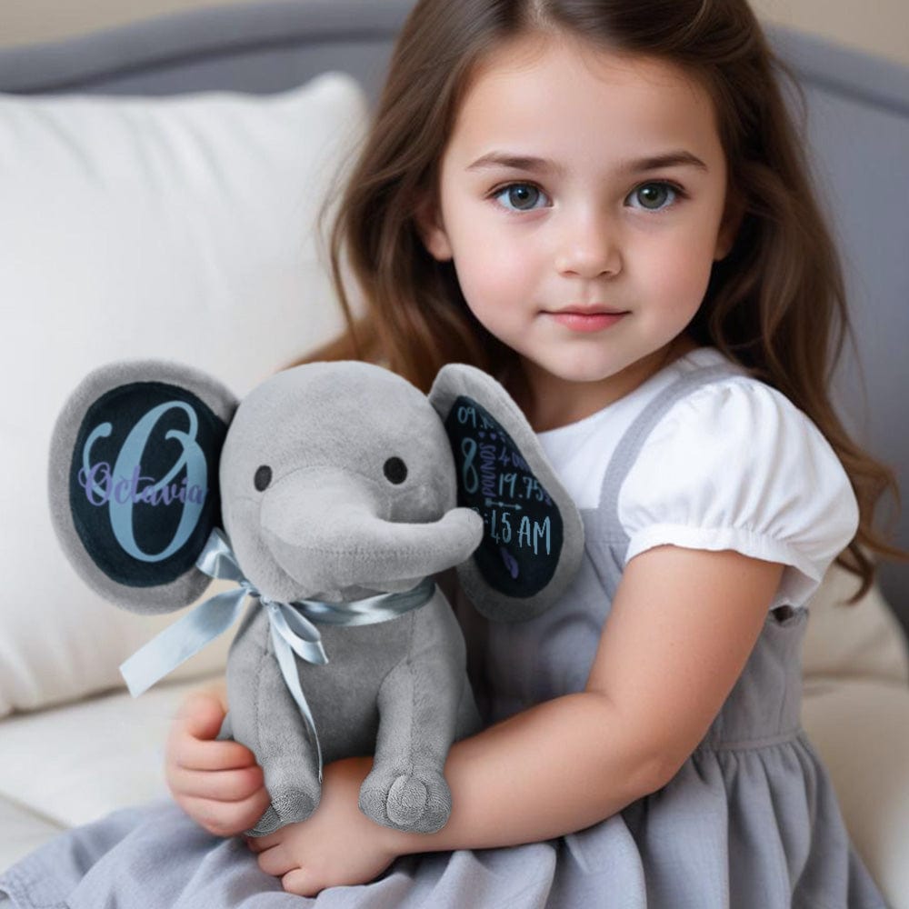 Personalized Elephant Plush Stuffed Animal Birth Announcement Gift for Baby - Image 2
