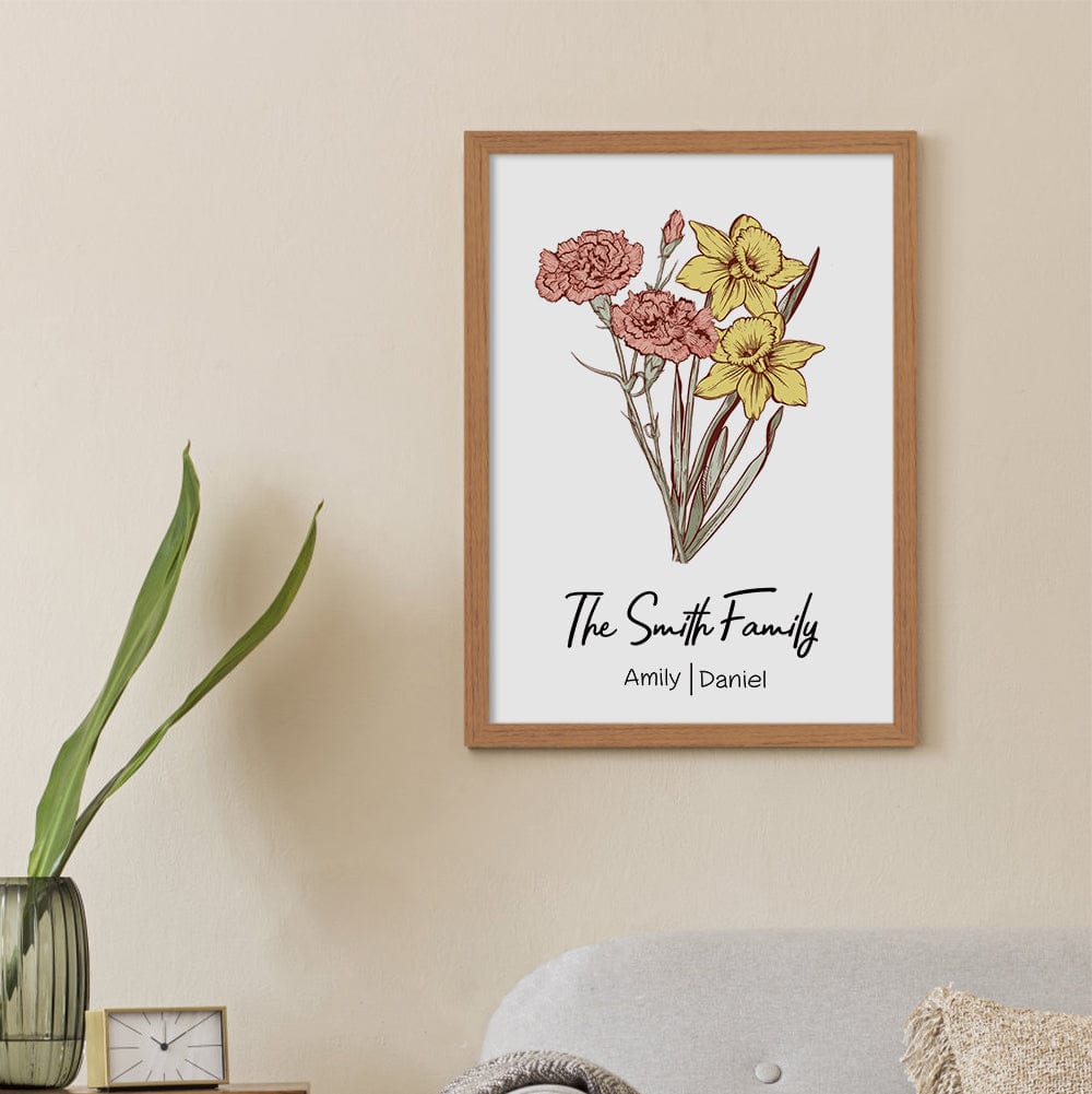 Personalized Birth flower Bouquet Beech Wood Names Frame Gift for Mom - Image 2