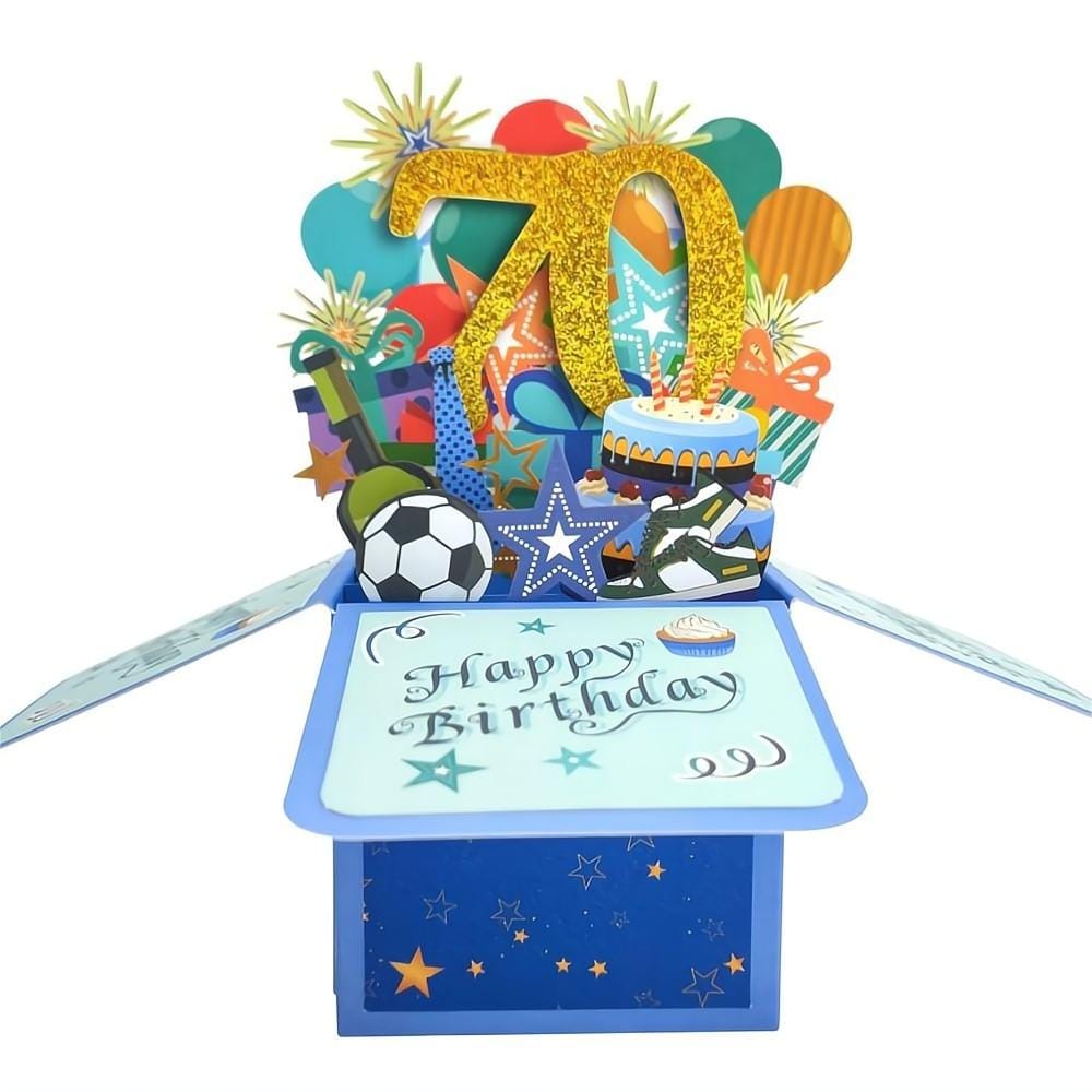 Blue Birthday Pop Up Box Card 70th Birthday 3D Pop Up Greeting Card - Image 2