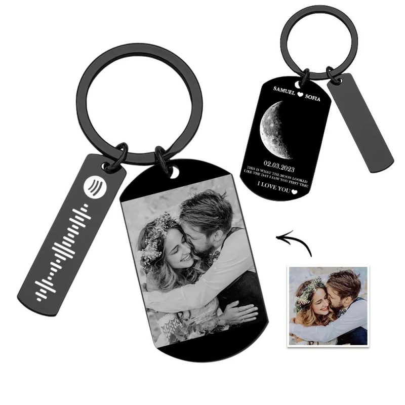 Custom Moon Phase Tag Keychain Personalized Spotify Custom Picture & Music Song Code Couples Photo Keyring Valentine’s Day Gift – soufeeluk