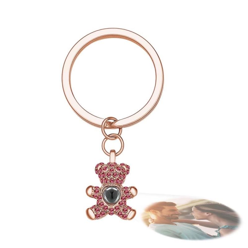 Custom Photo Projection Keychain Cute Bear Personalized Photo Keychain Gift