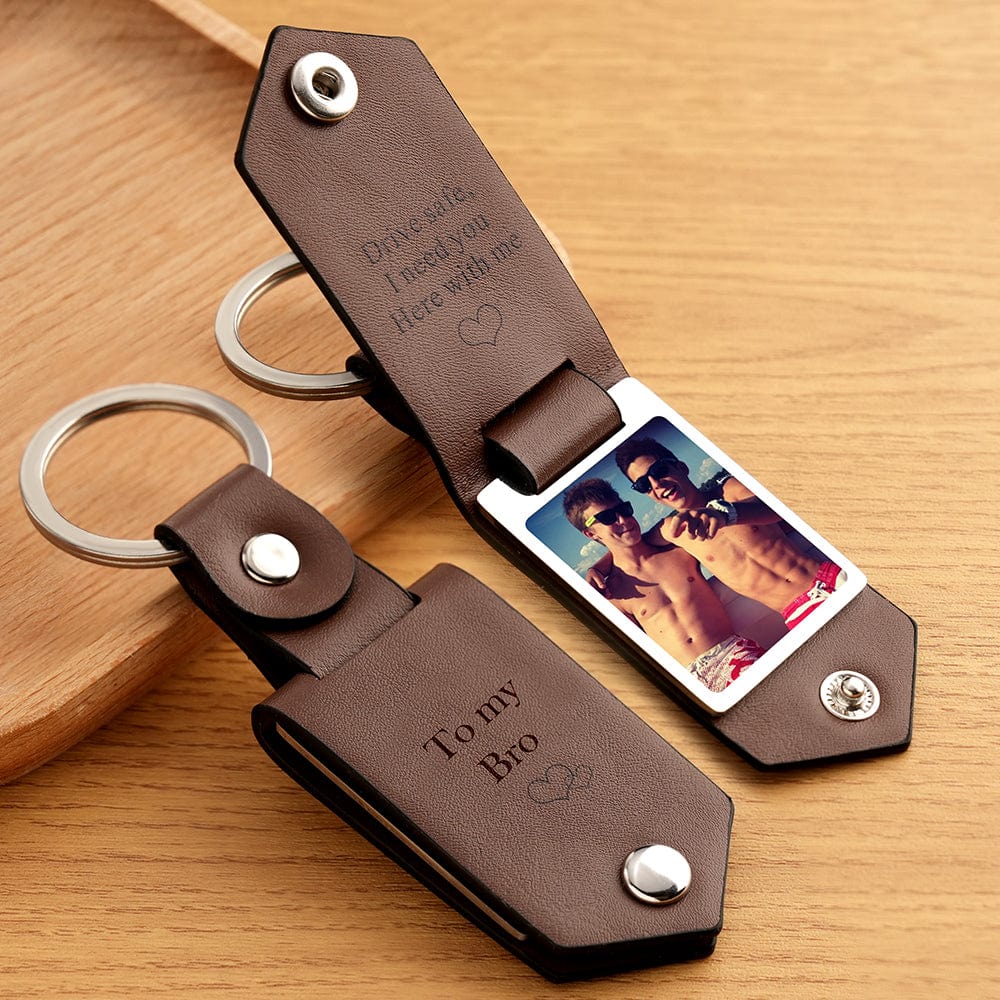Drive Safe Keychain for Bro Custom Leather Keyring with Text Gifts - Image 2