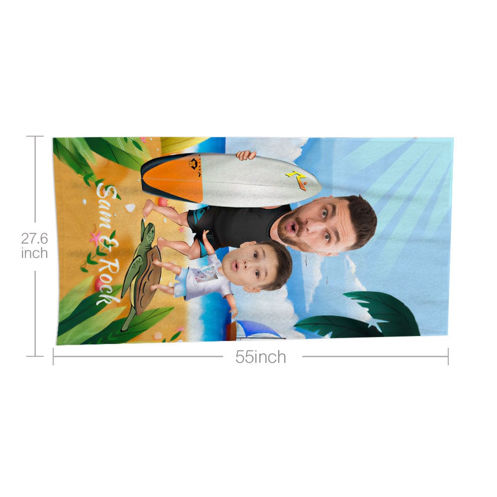 Father's Day Gifts Custom Face Beach Towel Personalized Surfing Daddy and Me Beach Towel Funny Gift for Summer - Image 3