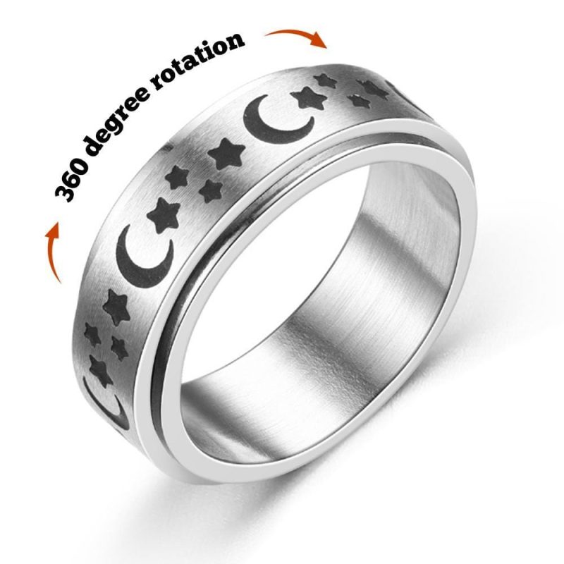 Spinner Rings For Anxiety Star Moon Pattern Rotating Anxiety Ring Valentine’s Day Gifts