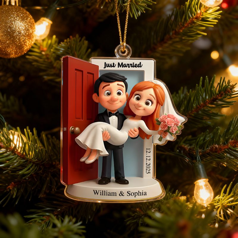 Personalized Our First Christmas Married Ornament – Custom Wedding Couple Threshold