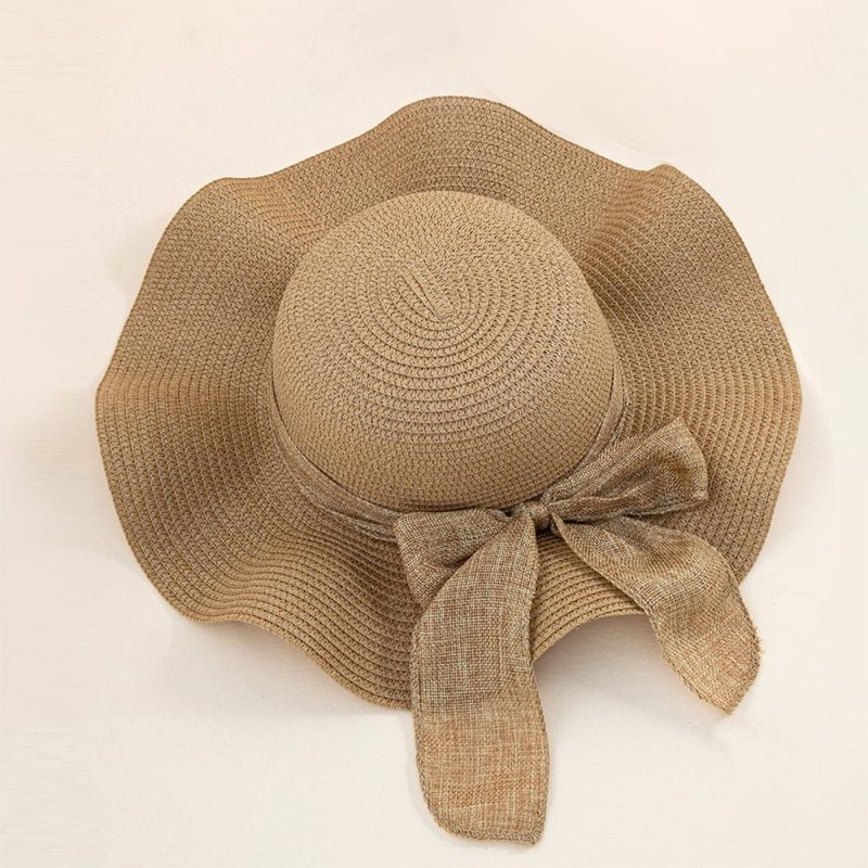 Women Straw Hat Beach Wide Brim Bow-Knot Floppy Folding Sun Hat