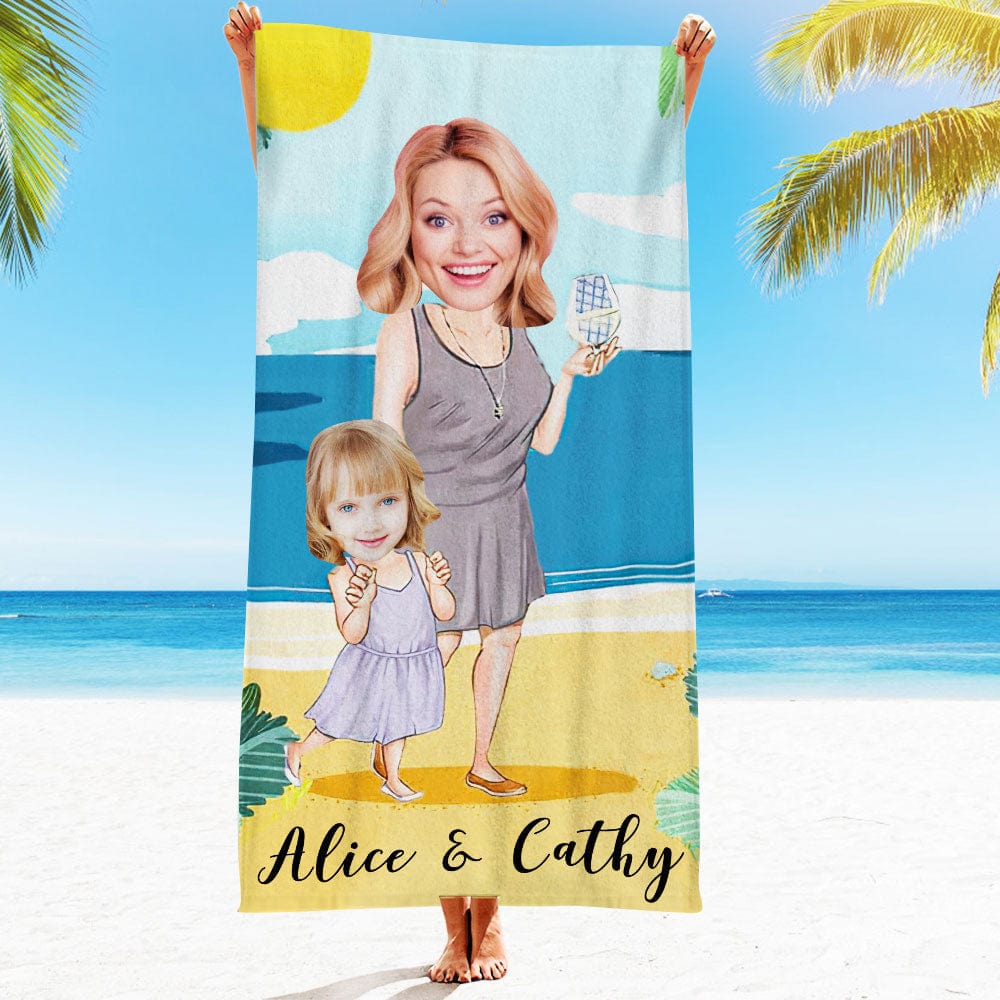 Custom Face Beach Towel Personalized Mommy and Me Beach Towel Funny Gift for Summer