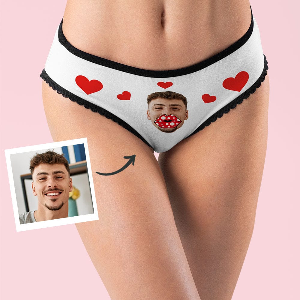 Custom Face Heart Boxers Personalized Lips Thongs Valentine's Day Gift For Her - Image 2