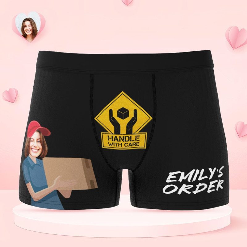 Custom Face Boxer Briefs Personalized Underwear HANDLE WITH CARE Valentine’s Day Gifts for Him