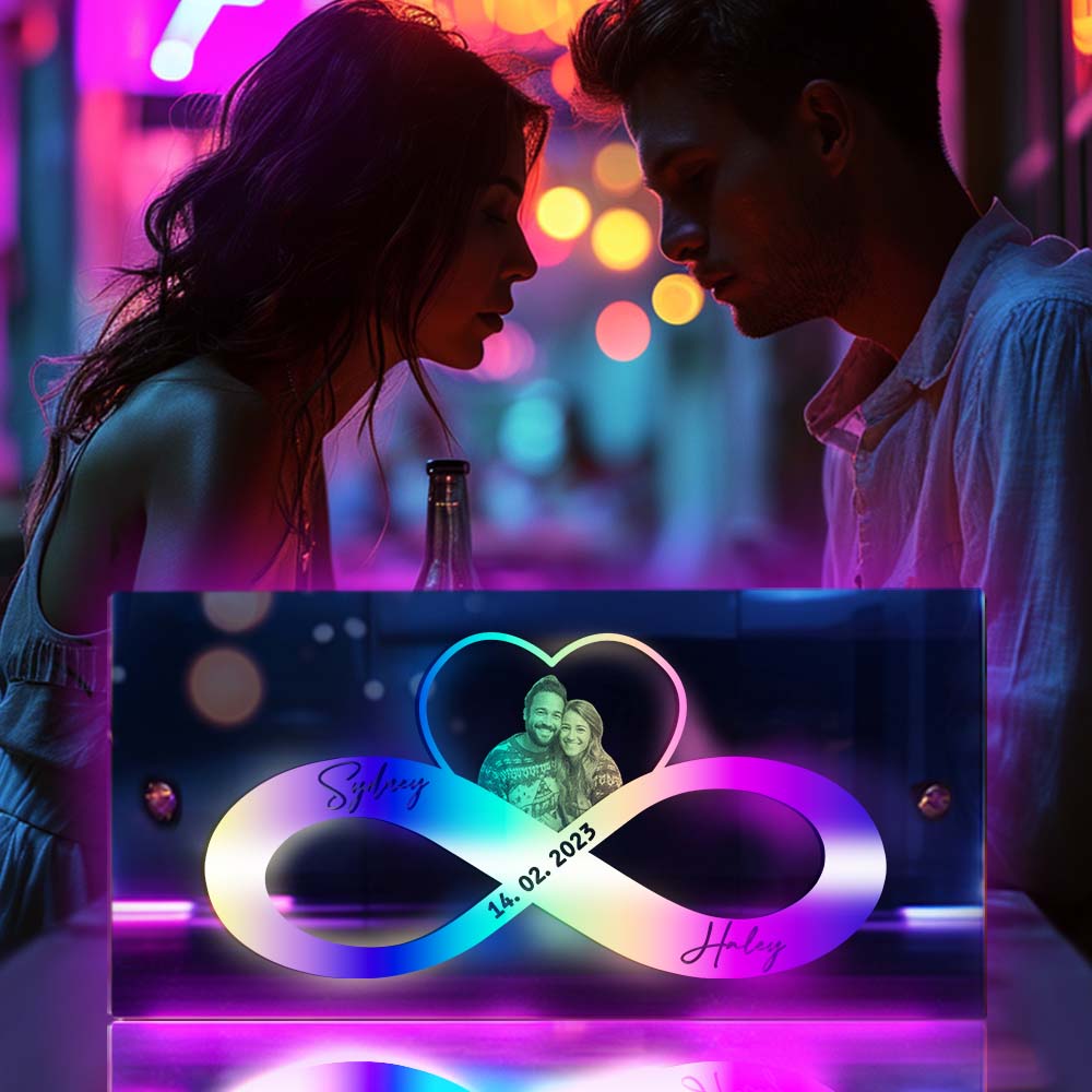 Personalized Photo And Date Name Mirror Light Infinity Heart Couple Valentine's Day Gifts Wall Decorations For Lover - Image 2