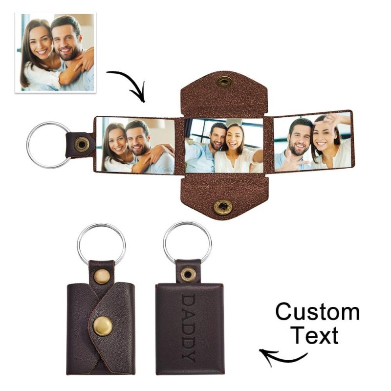 Mini Envelope Photo Keychain Personalized Vintage Engraved Leather Keychain Gifts for Him