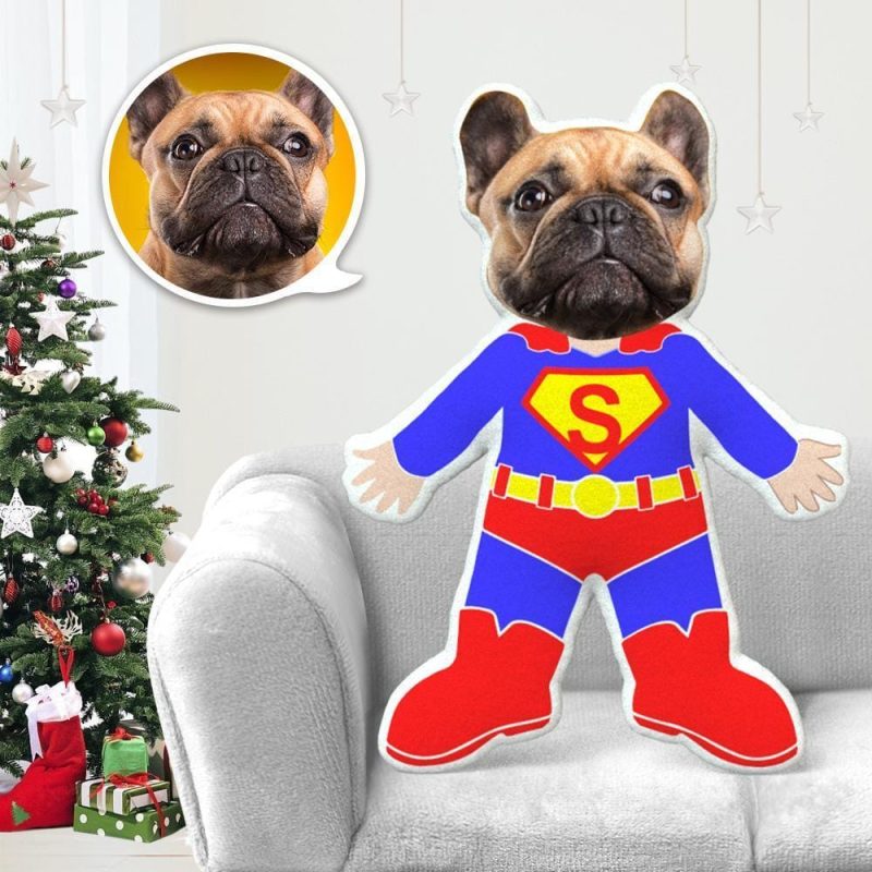 Dog Face Pillow Pet Photo Pillow Gifts for Dog Lovers Super Man Costume