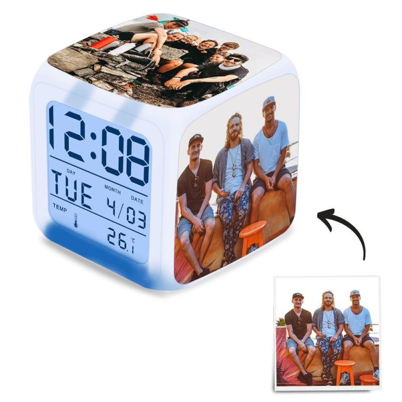 Custom Alarm Clock Anniversary Gifts For Best Friends Multiphoto Colorful Lights 3in*3in