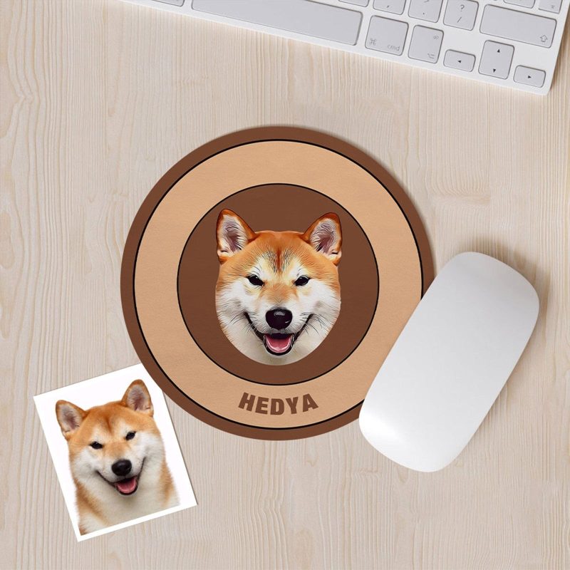Custom Round Mouse Pad Personalized Pet Face with Name Gift for Pet Lover – Brown