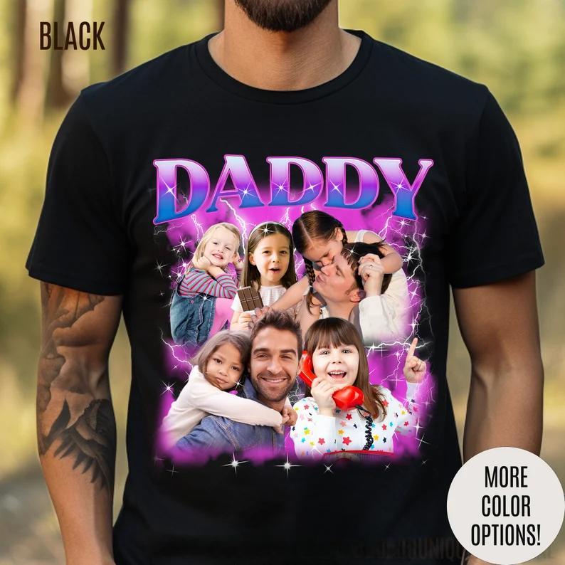 Custom Bootleg Rap Daddy Tee, Custom Photo Daddy Shirt, Dad Shirt With Kid Face Photos, Custom Father’s Day Gift Personalized Father