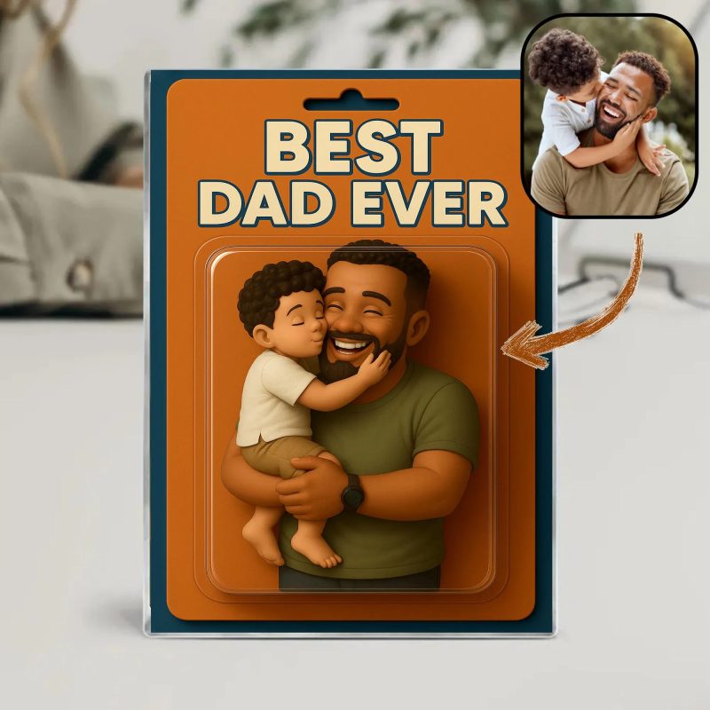 Personalized Father’s Day Gift For Dad, Custom Photo Dad And Kids Action Figure Acrylic Block, Best Dad Ever Block Plaque, Gift For Husband