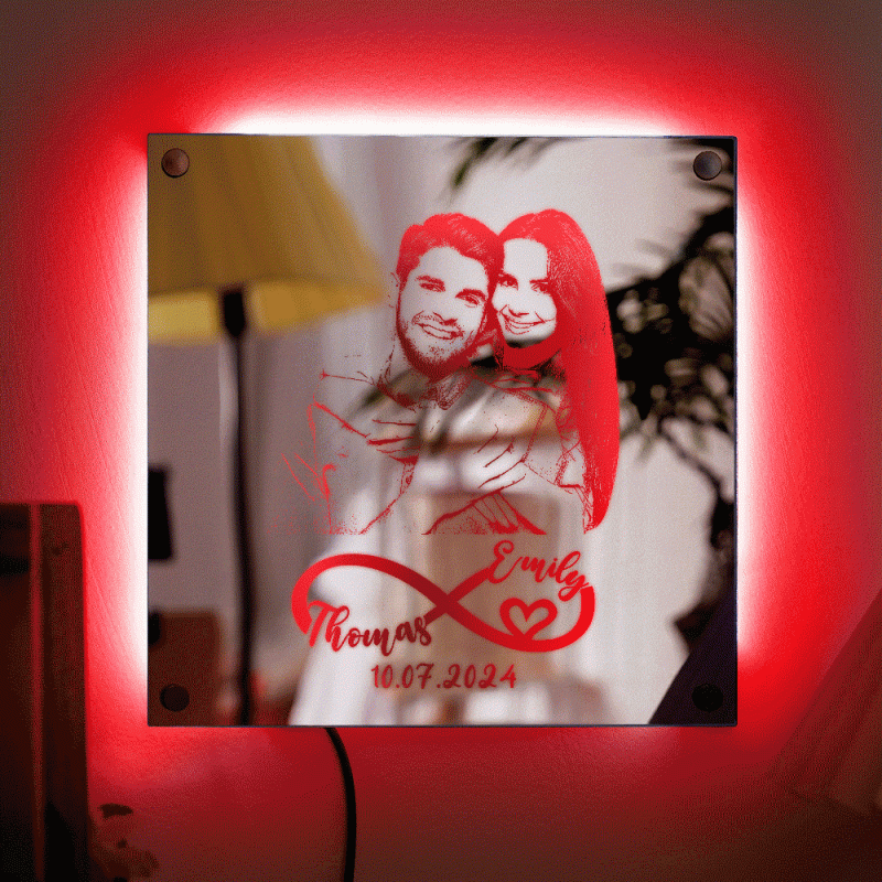 Custom Name Mirror Light with Anniversary Date Personalized Photo Mirror Light Gift