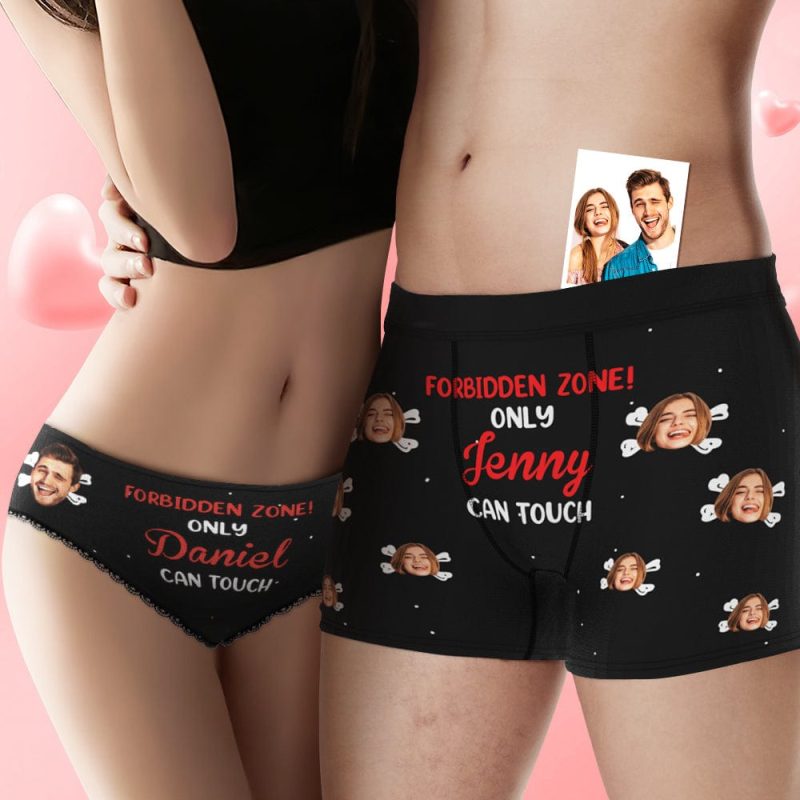 Custom Face Underwear Personalized Name Boxer Briefs and Panties Valentine’s Day Gifts for Couple