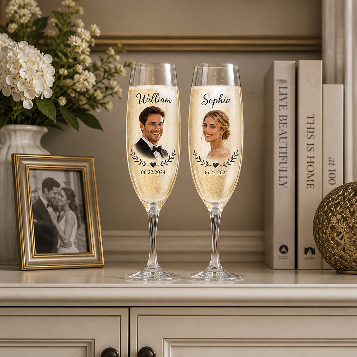 Personalized Wedding Champagne Flutes Set Custom Cartoon Photo Printed Glassware Romantic Wedding Gift For Bride Groom 4 - Image 2