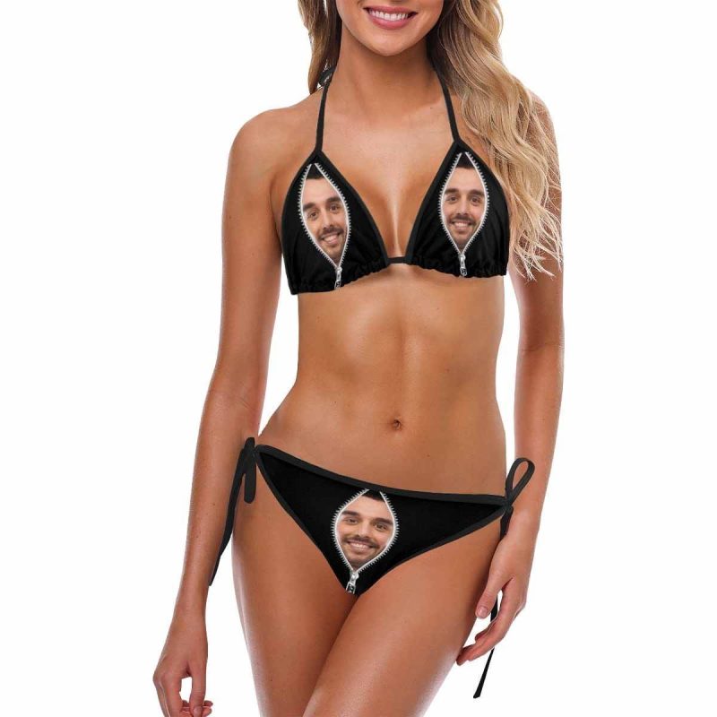 Custom Zipper Cute Bikini Personalized Swimwear Photo Swimsuit Valentine’s Day Gifts For Girlfriend