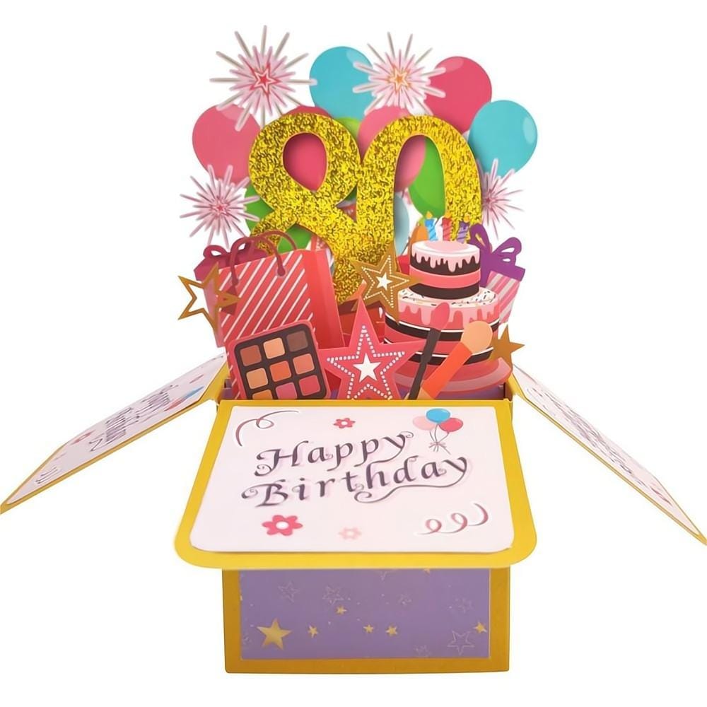 Birthday Pop Up Box Card 80th Birthday 3D Pop Up Greeting Card - Image 2