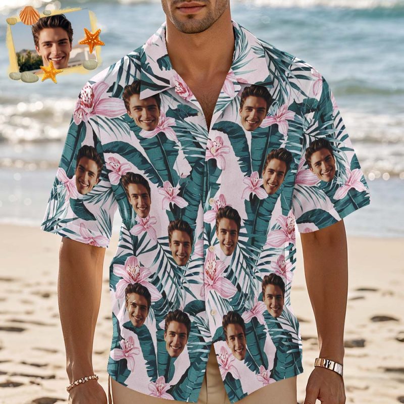 Custom Hawaiian Shirt Flowers And Leaves Personalized Photo Hawaiian Shirt Funny Gift