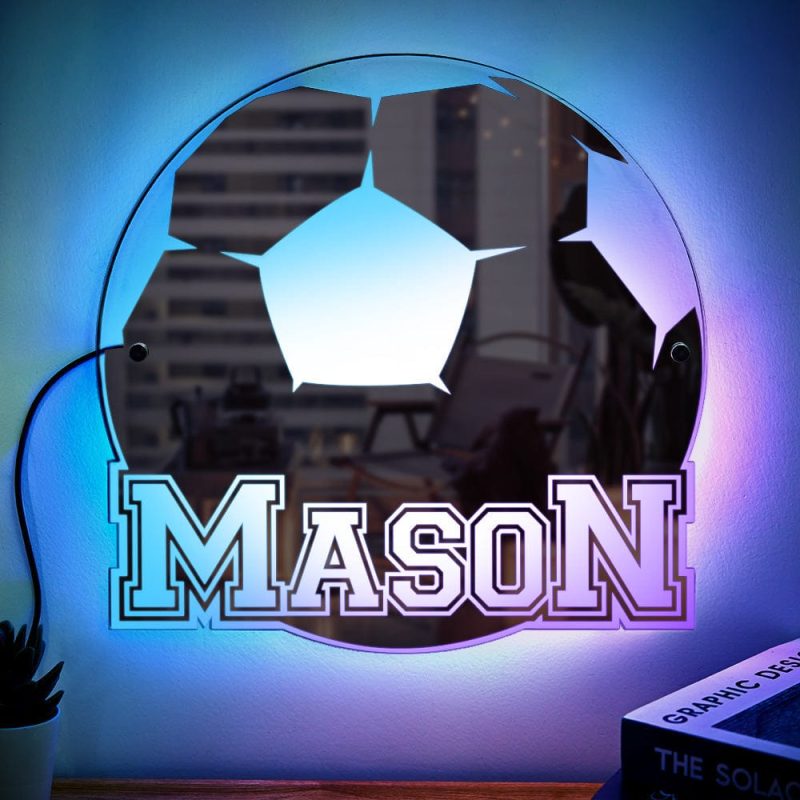 Personalized Name Mirror Light Soccer Gift for Men