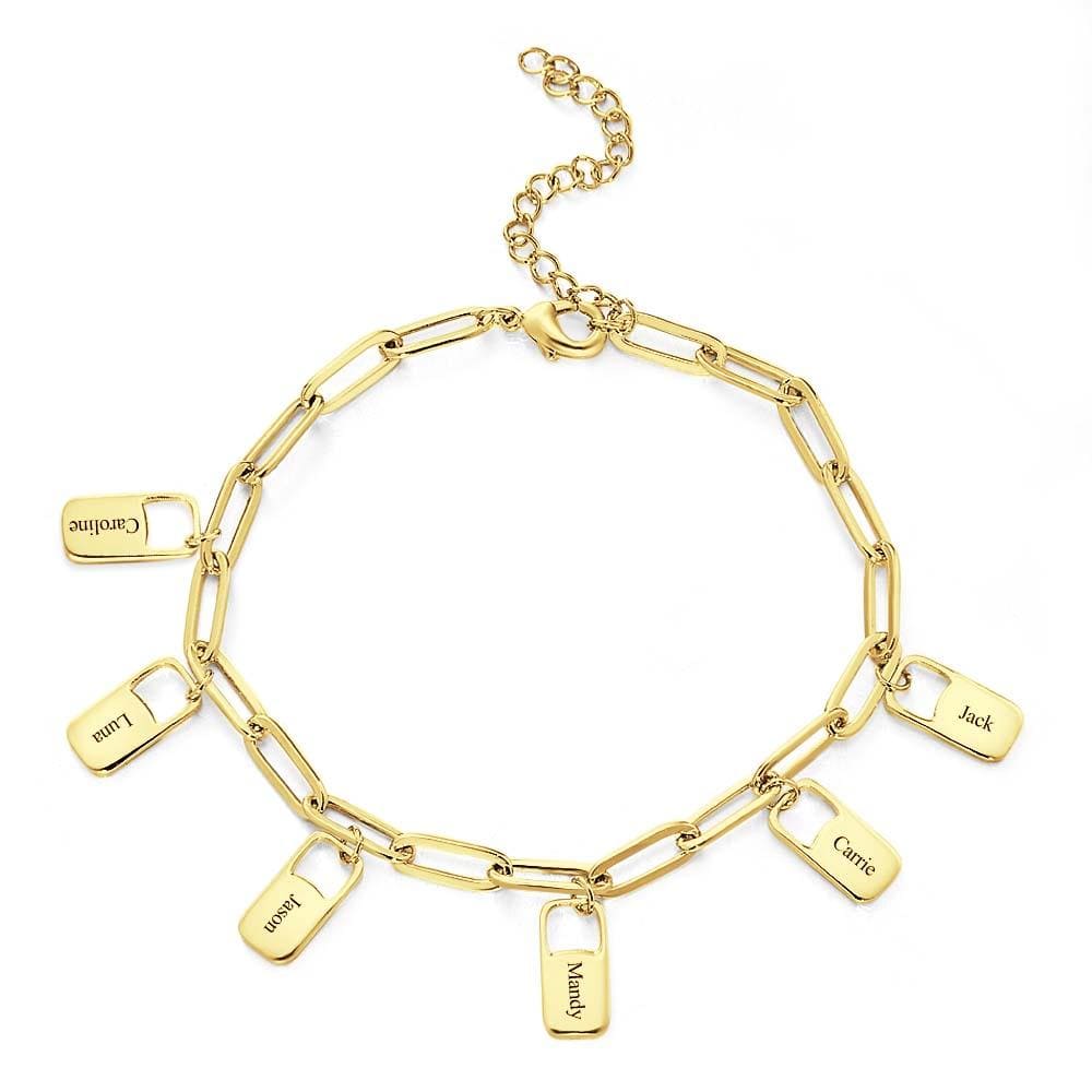 Personalized Name Chain Link Bracelet with 1-6 Charms Custom Family Names Bracelet-Gold