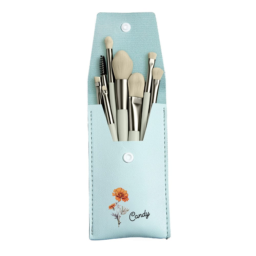 Personalized Birth Flower Leather Makeup Brush Bag with 8 Pcs Makeup Brushes Birthday Wedding Gift - Image 4