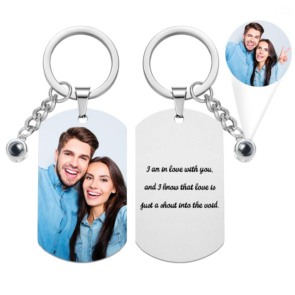 Custom Projection Photo Engraved Keychain Simple Couple Commemorate Gift