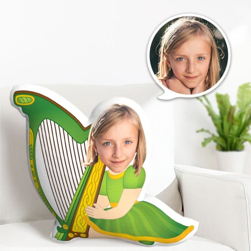 Photo Pillow Personalized Minime Pillow Girl Playing the Harp Gifts For St. Patrick’s Day Gifts