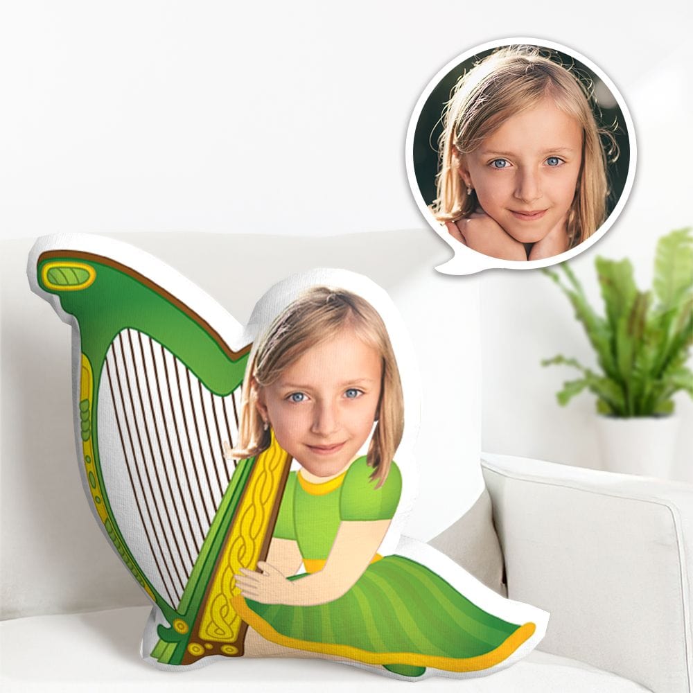 Photo Pillow Personalized Minime Pillow Girl Playing the Harp Gifts For St. Patrick's Day Gifts