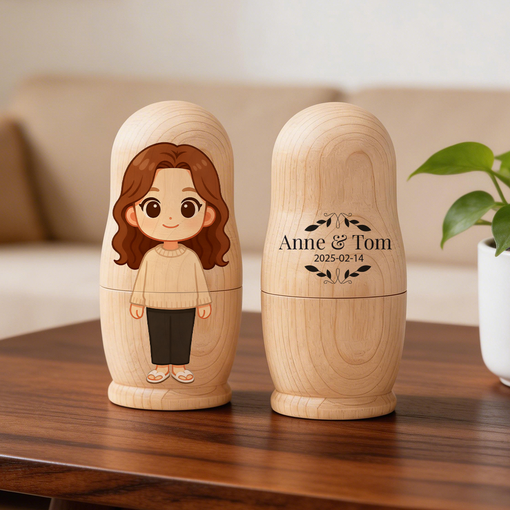 Personalized Portrait Nesting Doll with Text Custom Photo Family Portrait Cartoon Style Gift Photo Christmas Gift - soufeeluk - Image 2