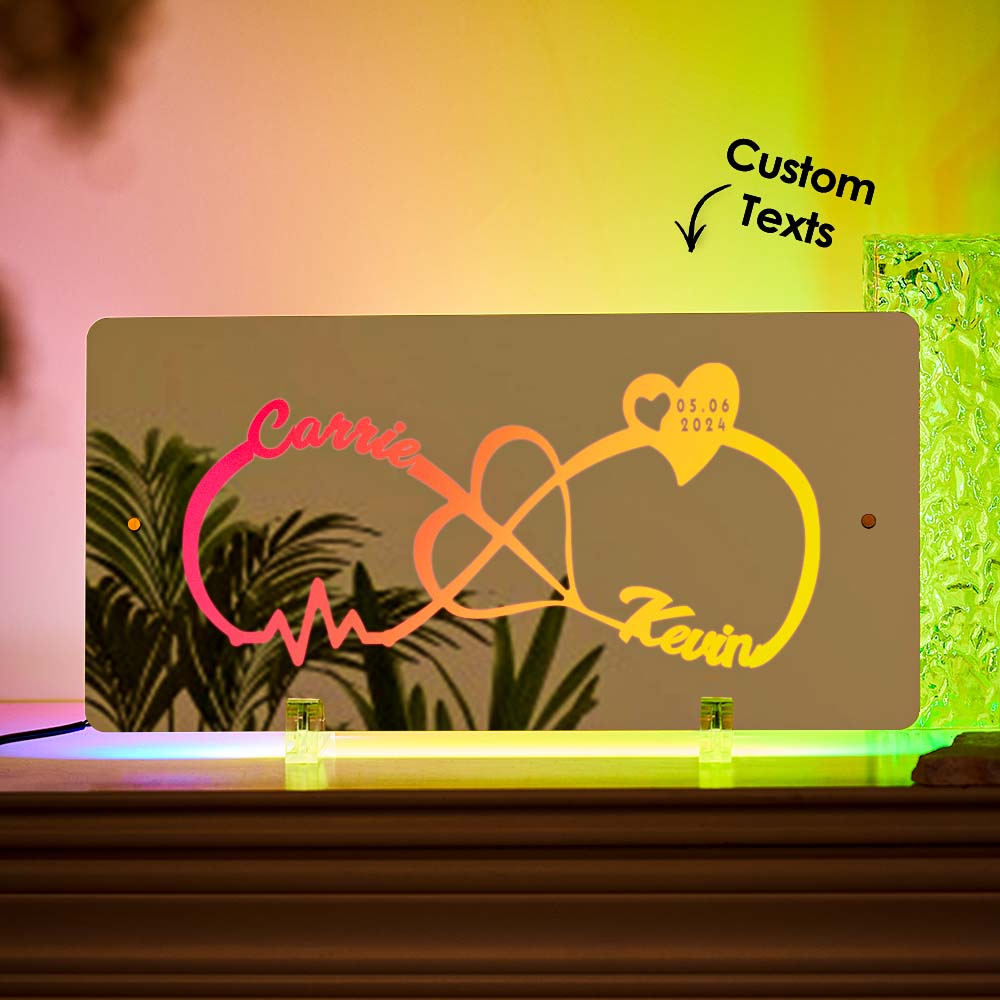 Custom Name Infinity Mirror Light with Anniversary Date Personalised Gift for Her - Image 2