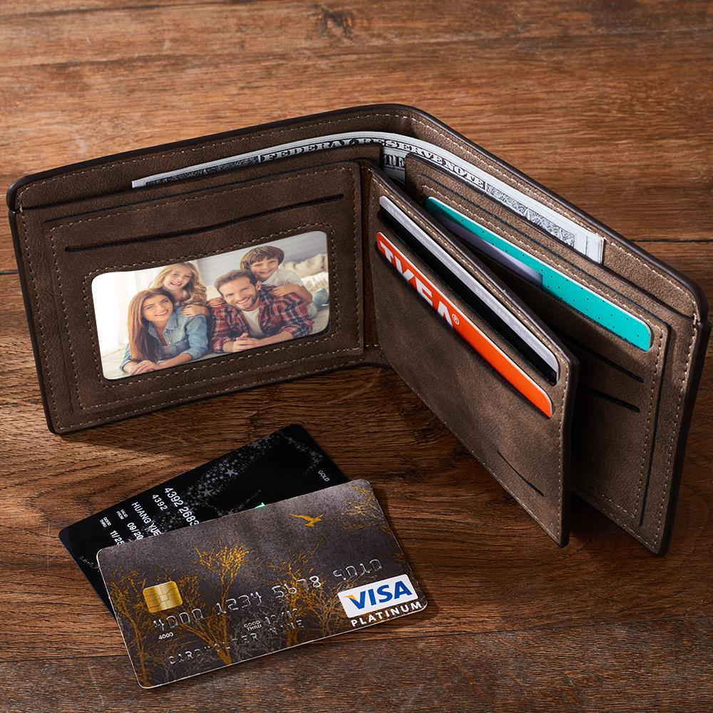 Men's Custom Photo Engraved Wallet Short Wallet Gifts For Grandpa - Image 2