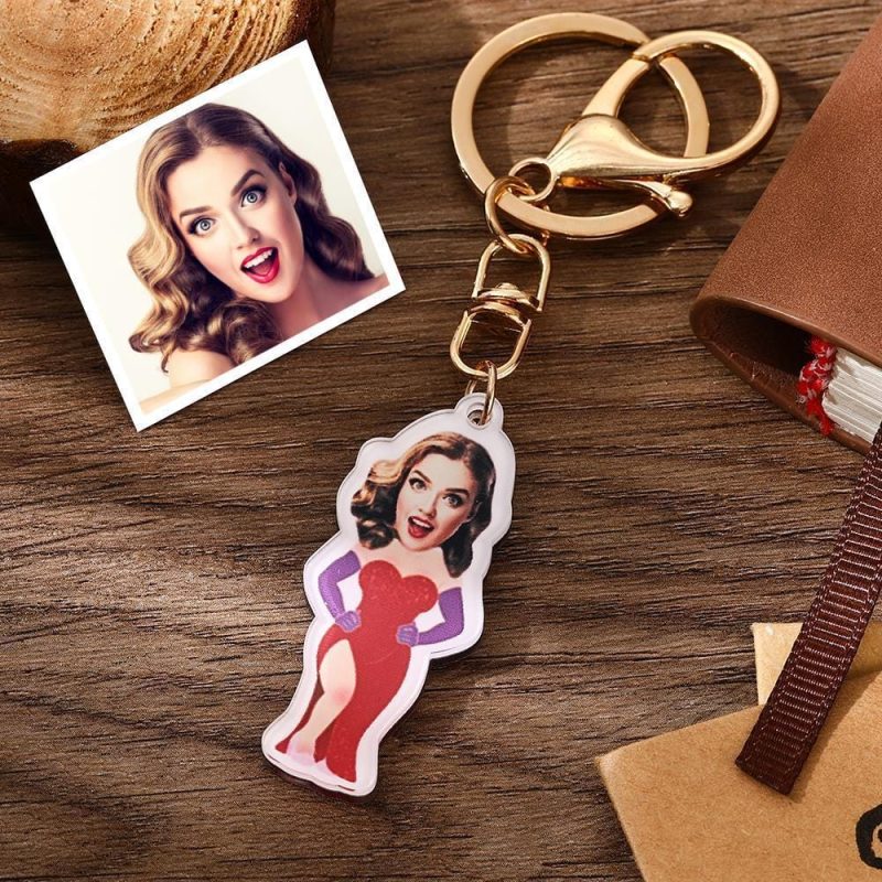 Custom Face Keyrings Personalized Photo Keychain – Red Gown