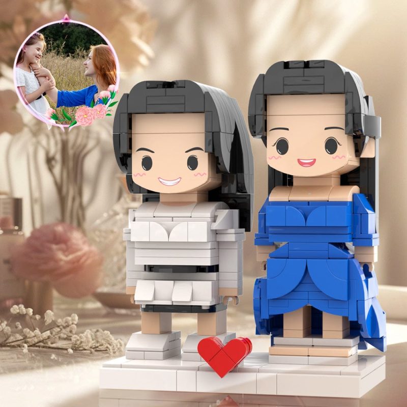Customizable Fully Body Gift For Mom Brick Figures Classic Blue And White 2 People Custom Brick Figures For Mommy On Mother’s Day