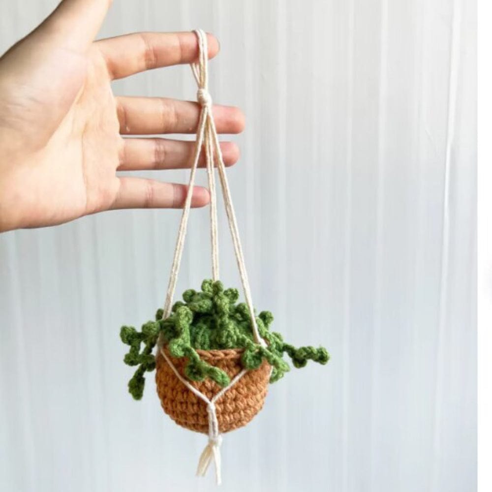 Cute Potted Plants Crochet Car Mirror Hanging Accessories Gift for Handicraft Lover - Image 2