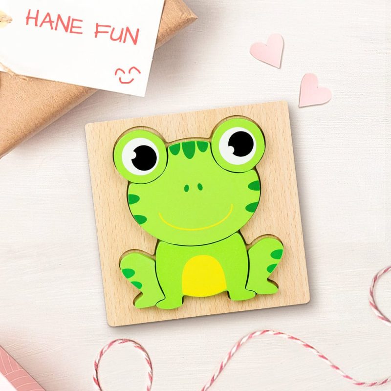 Wooden 3D Jigsaw Puzzle Frog Shape Puzzles Educational Learning Montessori Toys for Toddlers