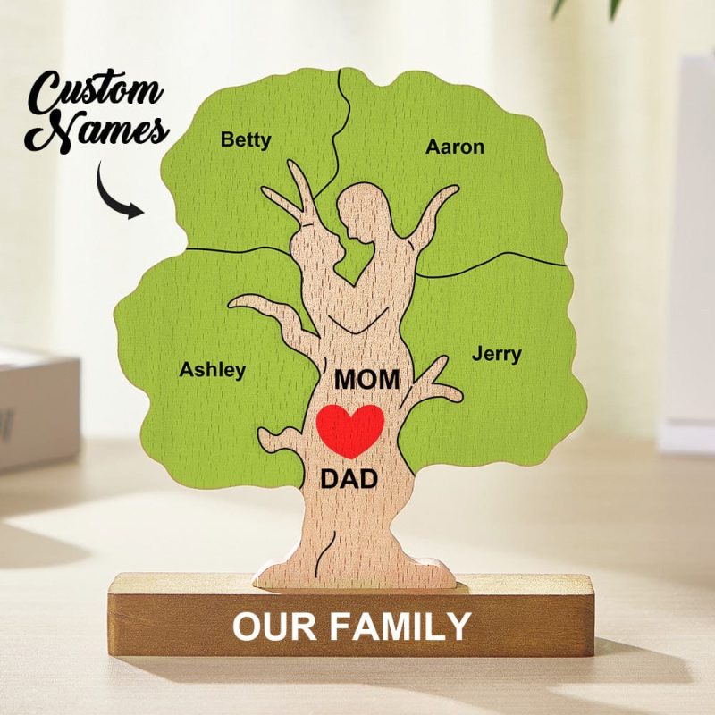 Personalized Custom Tree Shaped Wooden Puzzle Parent and Children Tree Family Christmas Gift For Mother, Father, Family