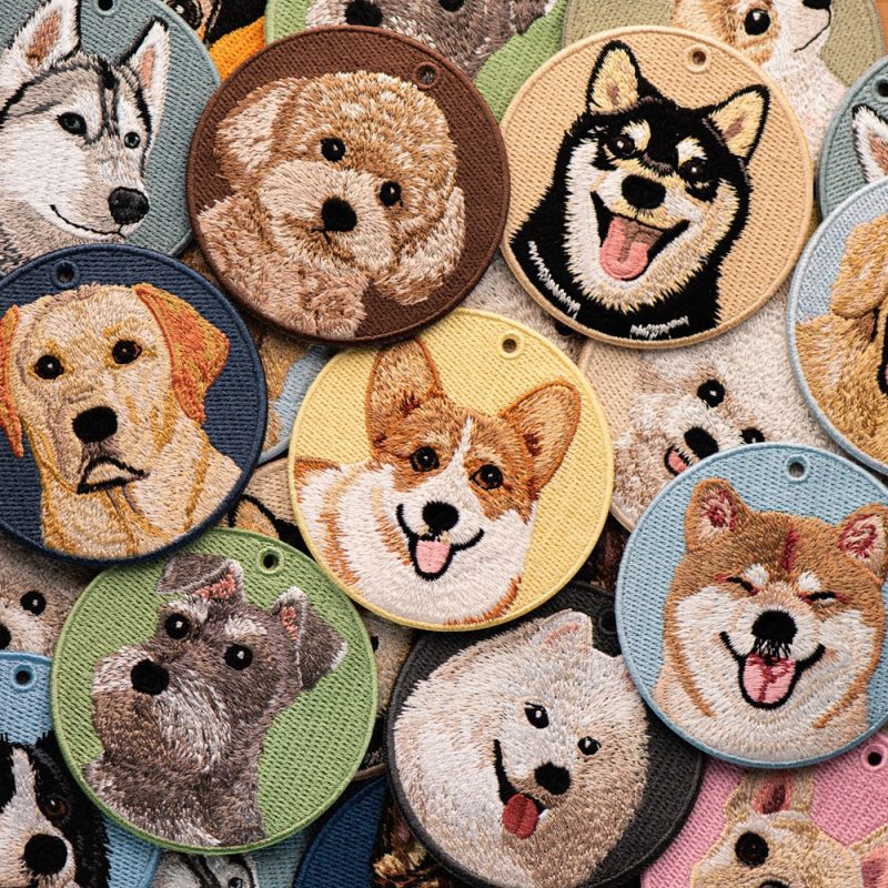 Embroidered Dog Keychain Realistic Dog Breed Design Cute Animal Keychain for Dog Lovers