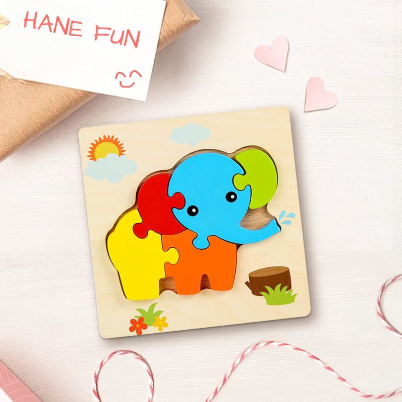Wooden 3D Jigsaw Puzzle Elephant Shape Puzzles Educational Learning Montessori Toys for Toddlers