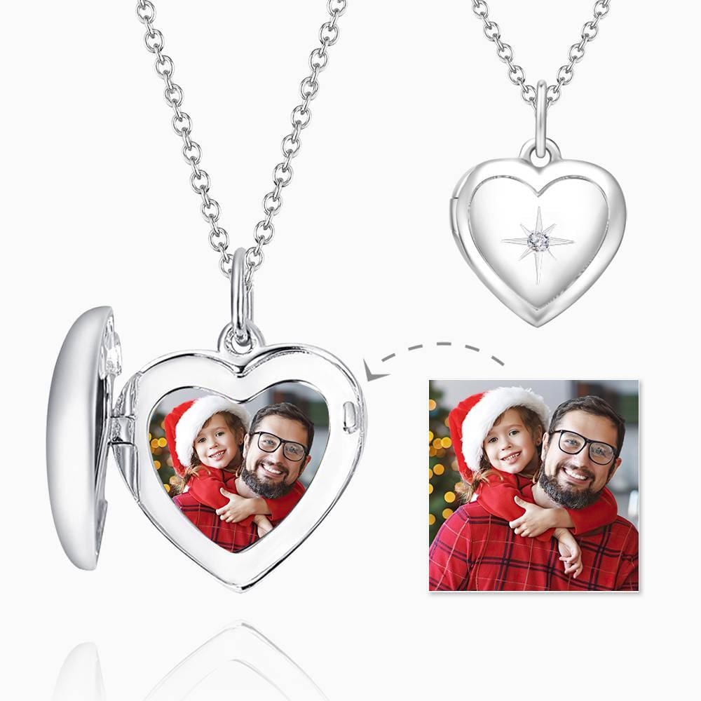 Photo Locket Necklace Gifts for Couple Platinum Plated Star Printing - Image 5