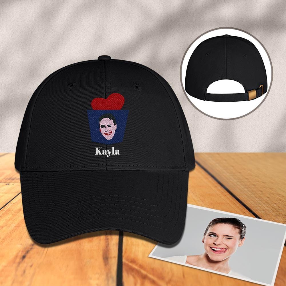 Custom Engraved Photo Baseball Cap Black with Metal Button