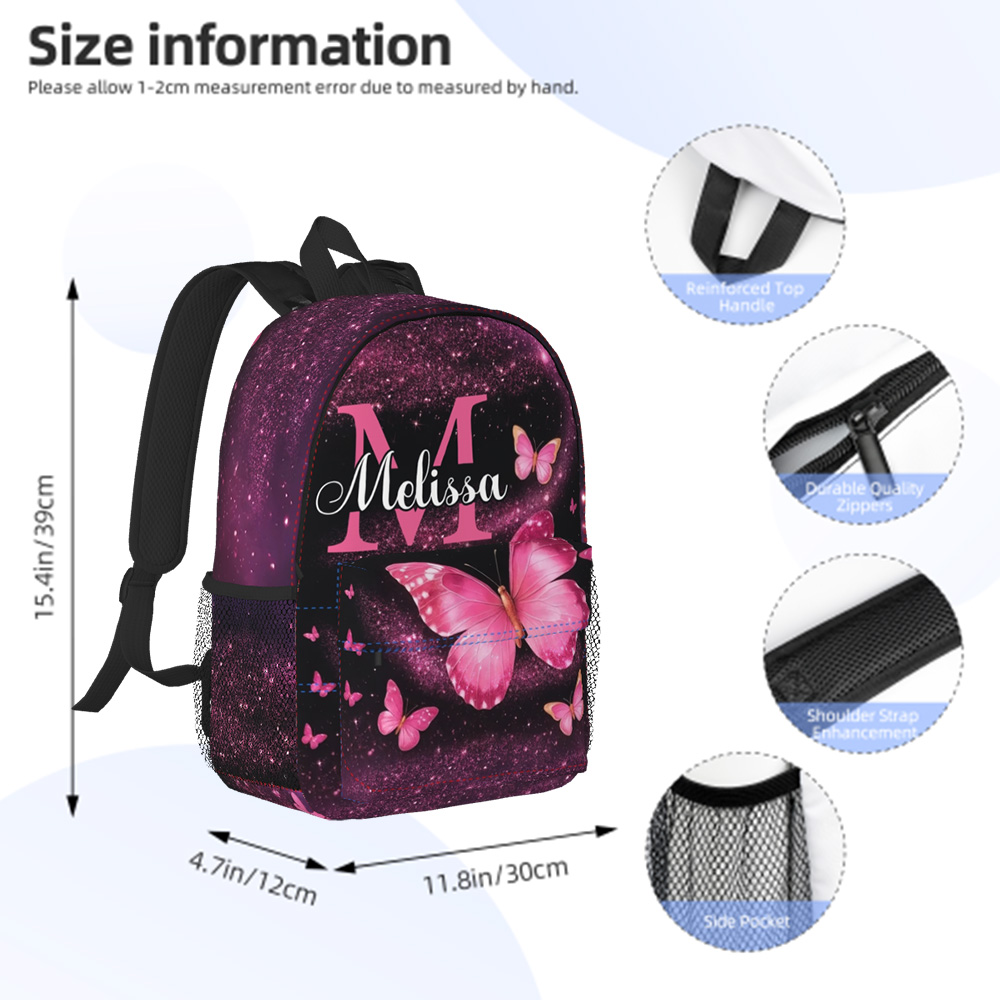 Custom Butterfly Glitter Backpack, Butterfly Name Backpack For Girls, Back to School Gift,Birthday Gift Girls - Image 2