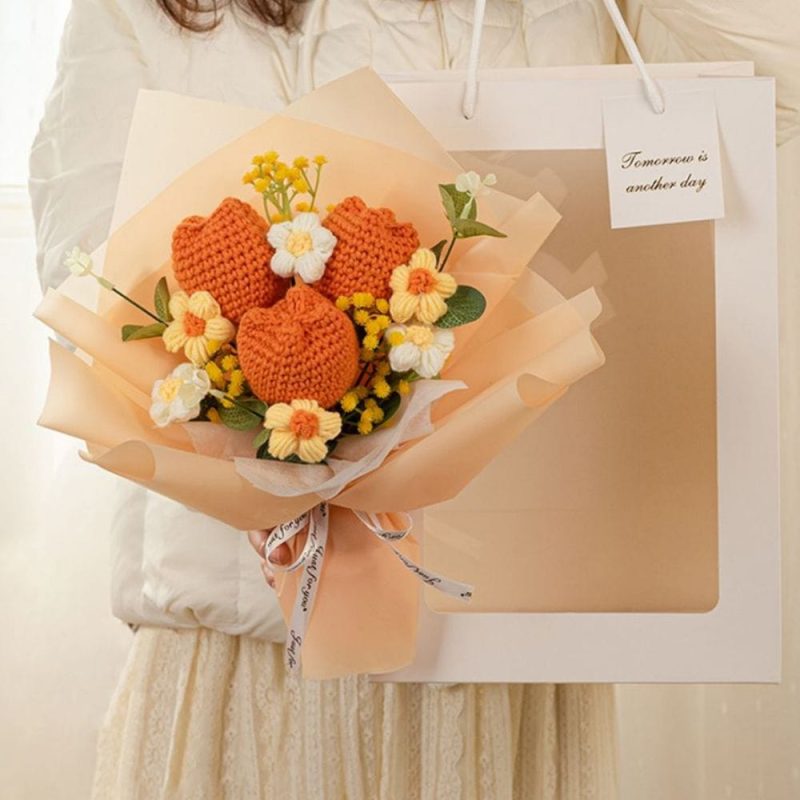 Crochet Flowers Bouquet Handmade Knitted Tulip Bouquet Gift for Her