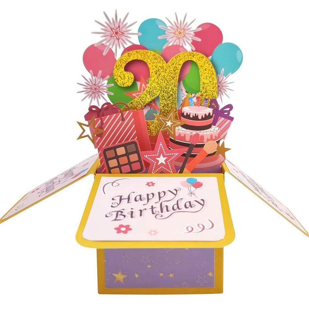 Birthday Pop Up Box Card 20th Birthday 3D Pop Up Greeting Card - Image 2